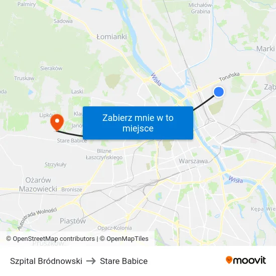 Szpital Bródnowski to Stare Babice map