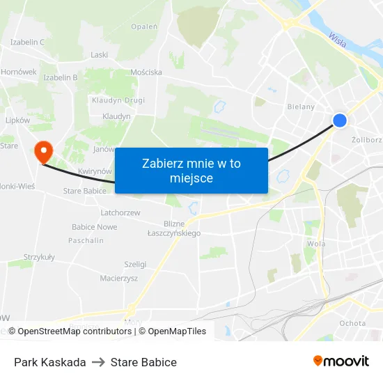 Park Kaskada to Stare Babice map