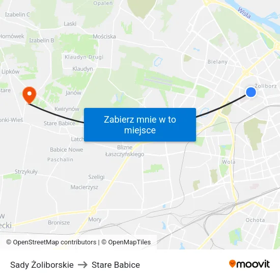 Sady Żoliborskie to Stare Babice map
