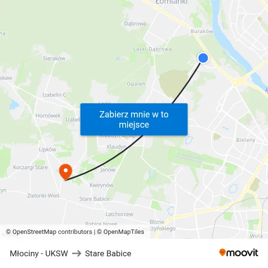 Młociny - UKSW to Stare Babice map