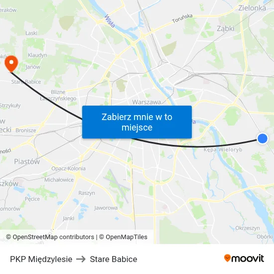 PKP Międzylesie to Stare Babice map