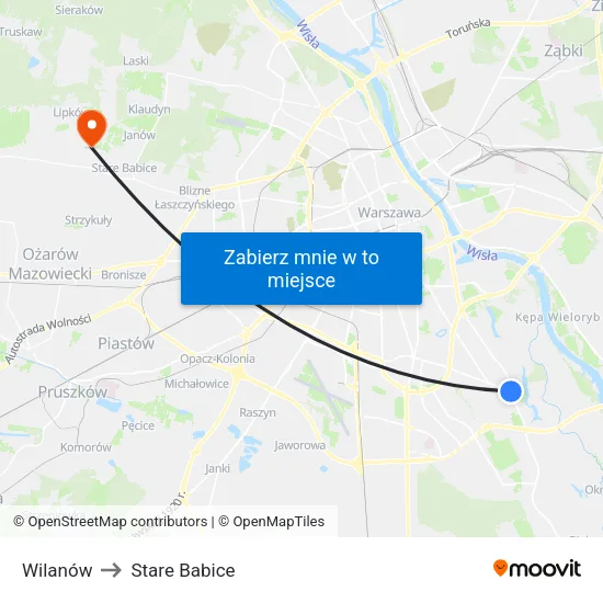 Wilanów to Stare Babice map