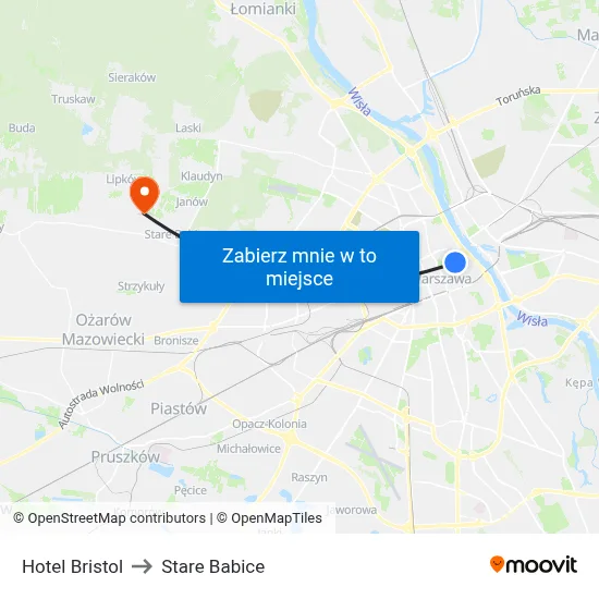 Hotel Bristol to Stare Babice map