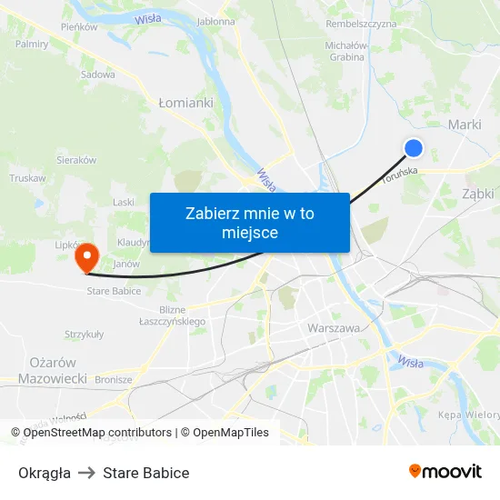 Okrągła to Stare Babice map