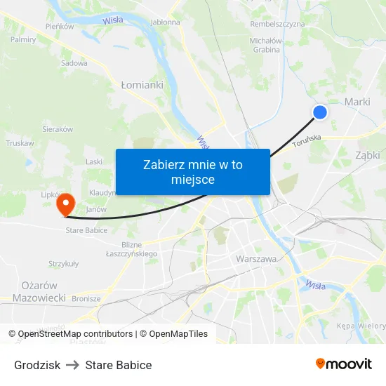 Grodzisk to Stare Babice map