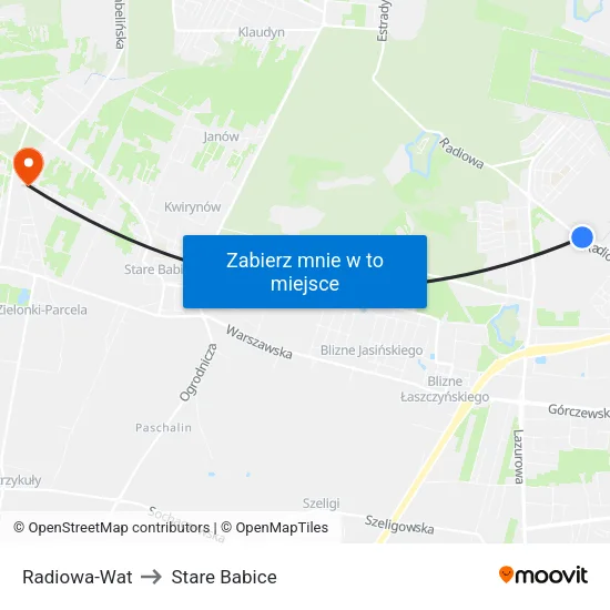 Radiowa - WAT to Stare Babice map