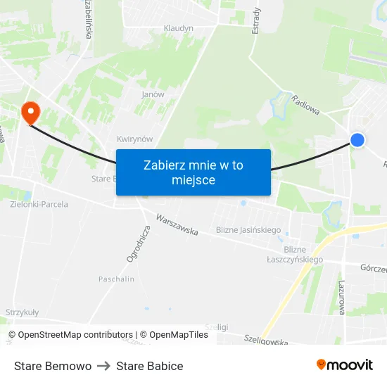 Stare Bemowo to Stare Babice map