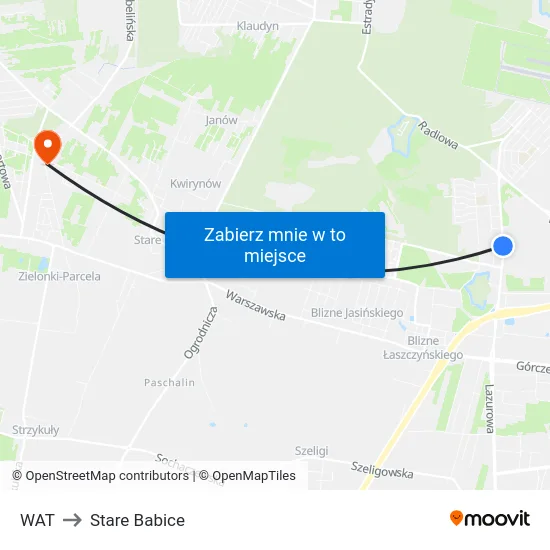 WAT to Stare Babice map