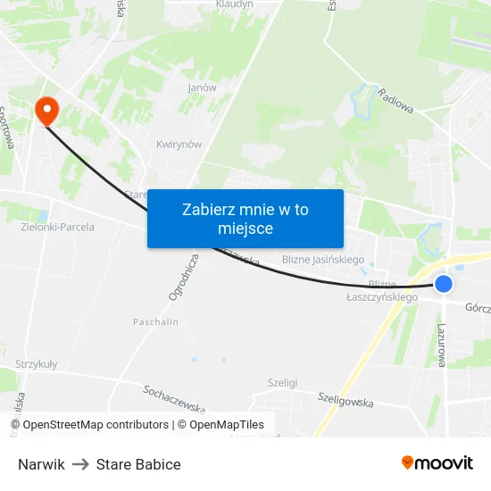 Narwik to Stare Babice map