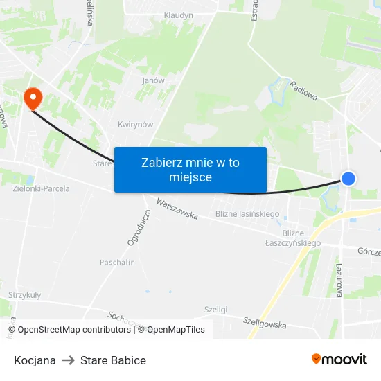Kocjana to Stare Babice map