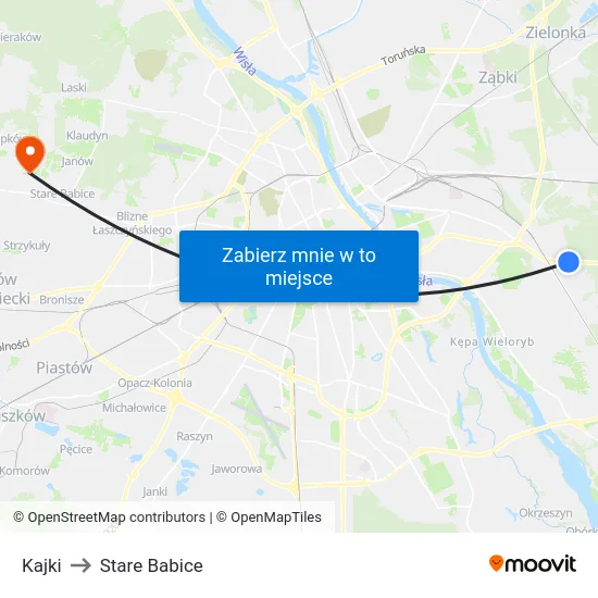 Kajki to Stare Babice map