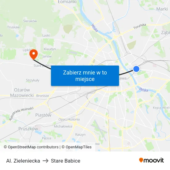 Al. Zieleniecka to Stare Babice map