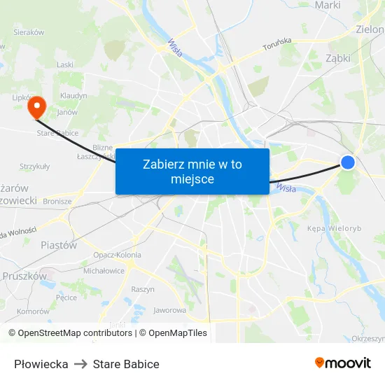 Płowiecka to Stare Babice map