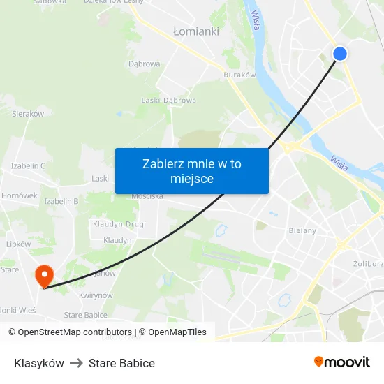 Klasyków to Stare Babice map