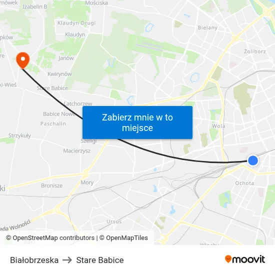 Białobrzeska to Stare Babice map