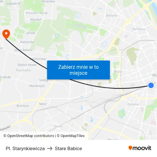 Pl. Starynkiewicza to Stare Babice map