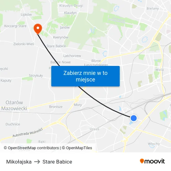 Mikołajska to Stare Babice map