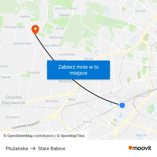 Płużańska to Stare Babice map