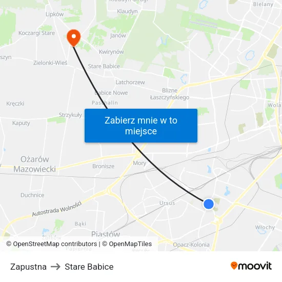 Zapustna to Stare Babice map