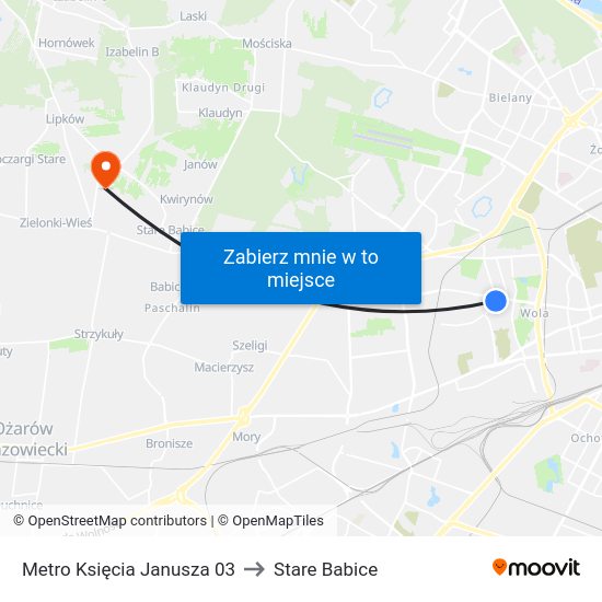 Metro Księcia Janusza to Stare Babice map