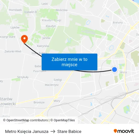 Metro Księcia Janusza to Stare Babice map