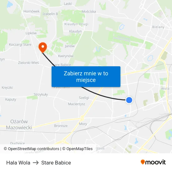 Hala Wola to Stare Babice map