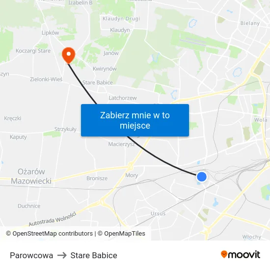 Parowcowa to Stare Babice map