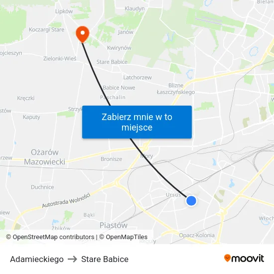 Adamieckiego to Stare Babice map