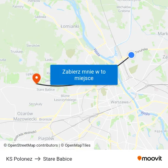 KS Polonez to Stare Babice map