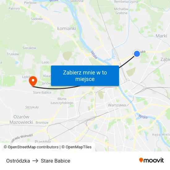 Ostródzka to Stare Babice map