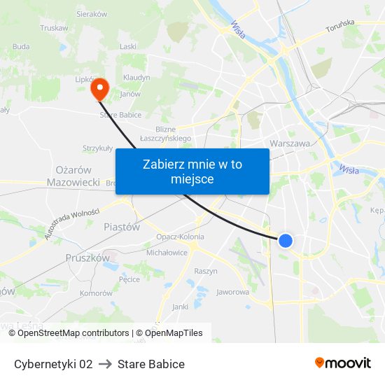 Cybernetyki 02 to Stare Babice map