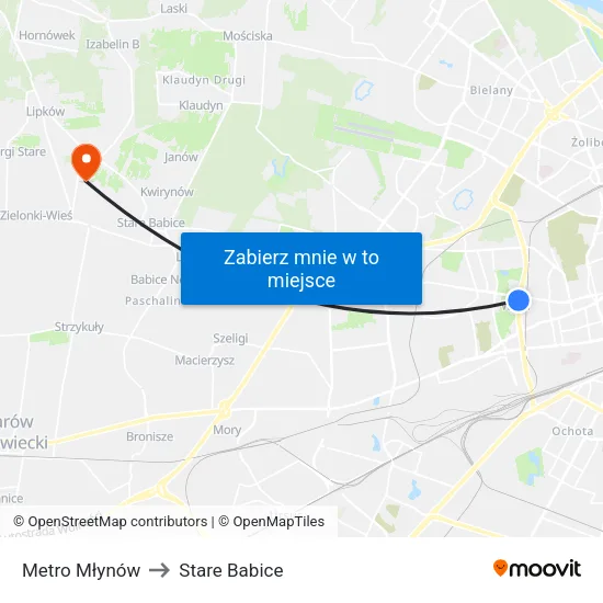 Metro Młynów to Stare Babice map
