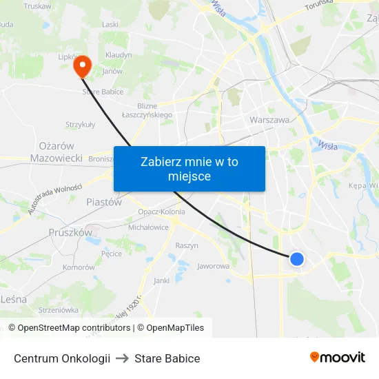 Centrum Onkologii to Stare Babice map