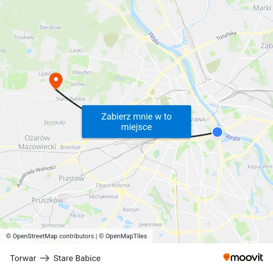 Torwar to Stare Babice map