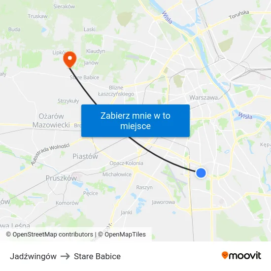 Jadźwingów to Stare Babice map