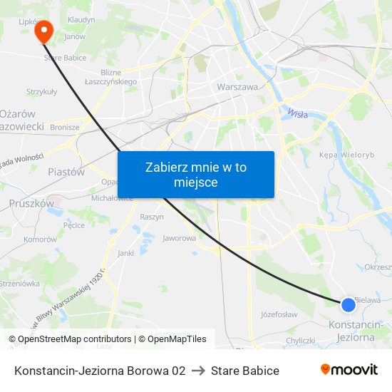 Konstancin-Jeziorna Borowa 02 to Stare Babice map