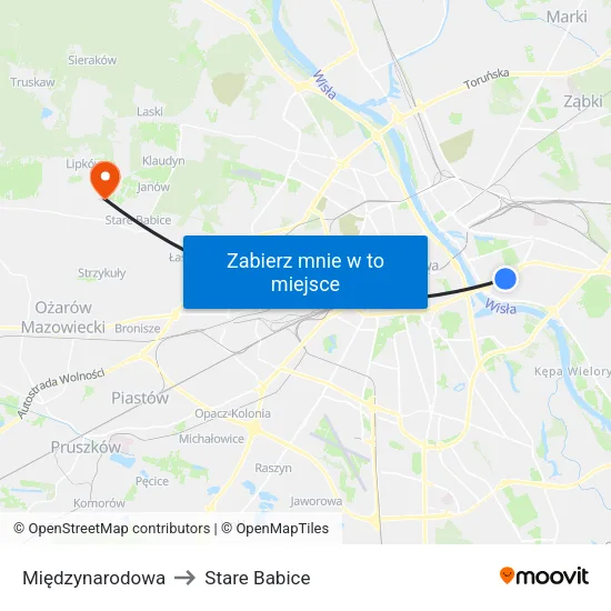 Międzynarodowa to Stare Babice map