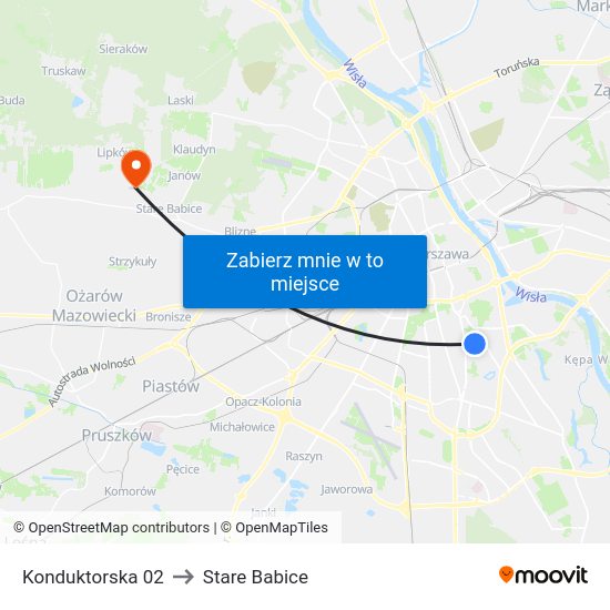 Konduktorska to Stare Babice map