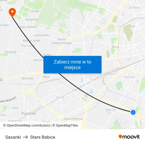 Sasanki to Stare Babice map