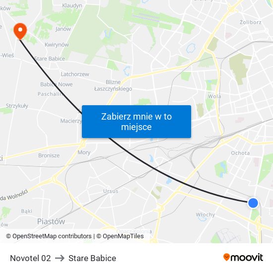 Novotel 02 to Stare Babice map