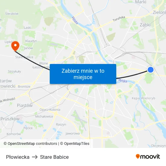 Płowiecka to Stare Babice map