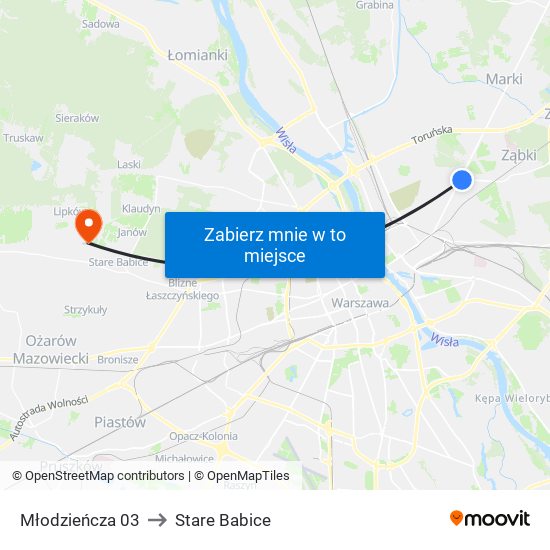 Młodzieńcza 03 to Stare Babice map