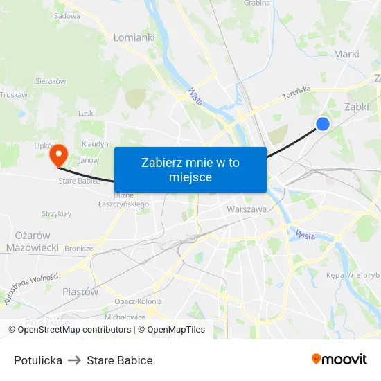 Potulicka to Stare Babice map