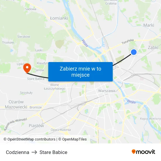 Codzienna to Stare Babice map