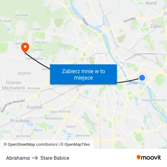 Abrahama to Stare Babice map