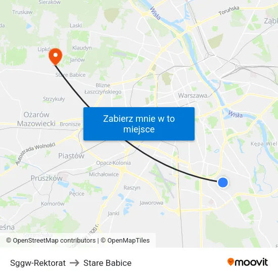 SGGW - Rektorat to Stare Babice map