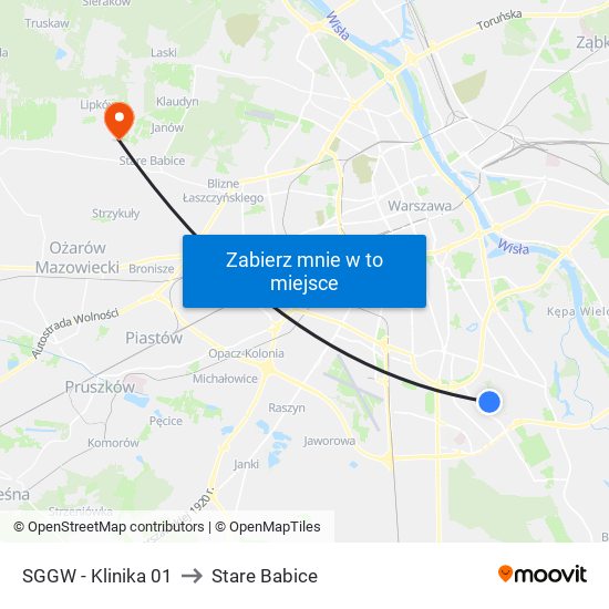 SGGW - Klinika 01 to Stare Babice map