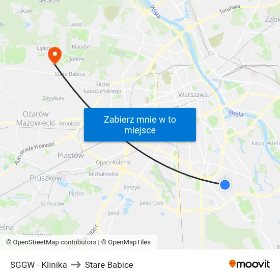 SGGW - Klinika to Stare Babice map