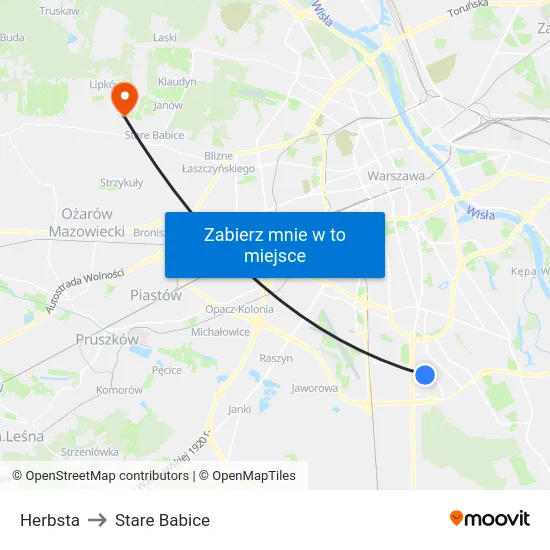 Herbsta to Stare Babice map