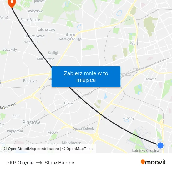 PKP Okęcie to Stare Babice map